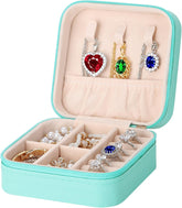 Portable Travel Jewellery Box for Women – Compact Organizer Case with Necklace Hooks, Ring Holder & Compartments – Mint Green