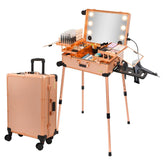 Aluminum Professional Rolling Cosmetic Makeup Trolley Suitcase Train Case Mirror LED Light