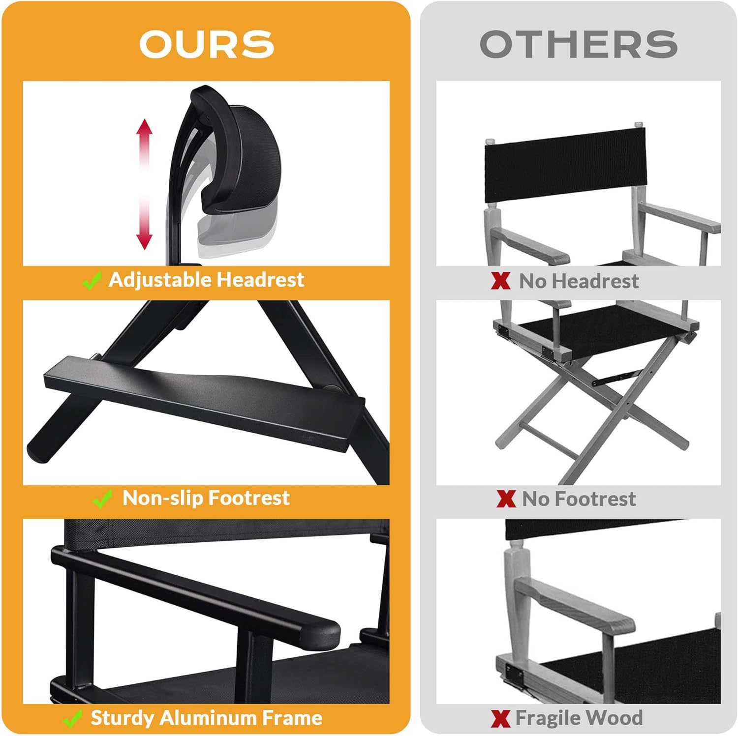 Makeup Artist Director Chair with Head Rest Foldable Chair