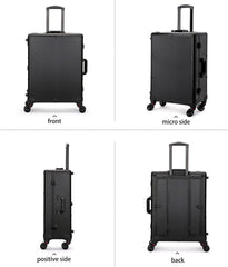Aluminum Professional Rolling Cosmetic Makeup Trolley Train Case Mirror LED Light (Black)