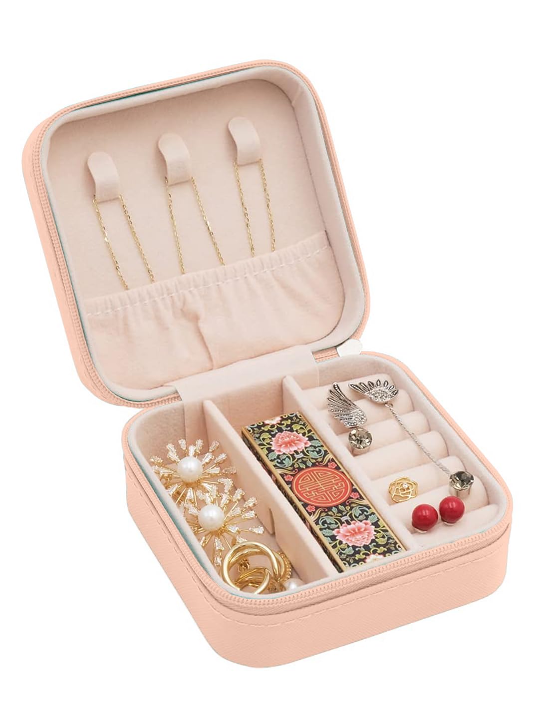 Portable Travel Jewellery Box for Women – Compact Organizer Case with Necklace Hooks, Ring Holder & Compartments