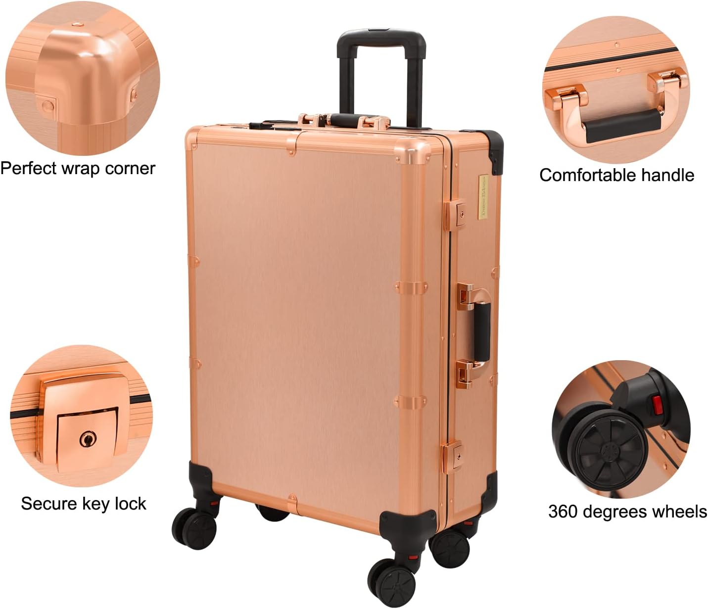 Aluminum Professional Rolling Cosmetic Makeup Trolley Suitcase Train Case Mirror LED Light