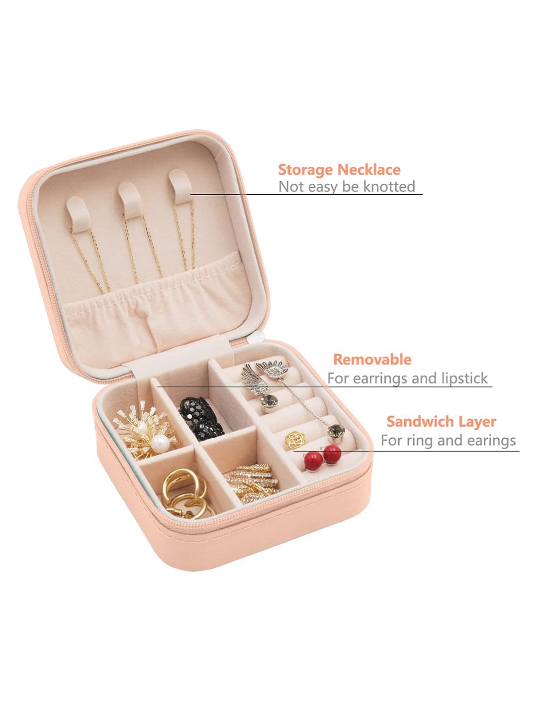 Portable Travel Jewellery Box for Women – Compact Organizer Case with Necklace Hooks, Ring Holder & Compartments