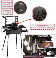 Aluminum Professional Rolling Cosmetic Makeup Trolley Train Case Mirror LED Light (Black)