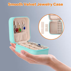 Portable Travel Jewellery Box for Women – Compact Organizer Case with Necklace Hooks, Ring Holder & Compartments – Mint Green