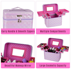 Makeup Vanity Box with Mirror Foldable Trays