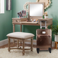 Professional Multi Function Artist Rolling Trolley Beauty Train Case (3599 Rosegold)