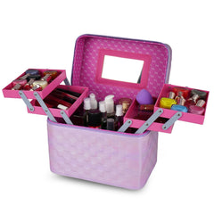 Makeup Vanity Box with Mirror Foldable Trays