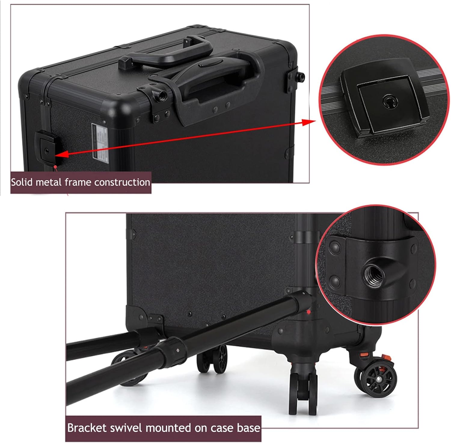 Aluminum Professional Rolling Cosmetic Makeup Trolley Train Case Mirror LED Light (Black)