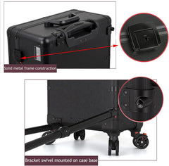 Aluminum Professional Rolling Cosmetic Makeup Trolley Train Case Mirror LED Light (Black)