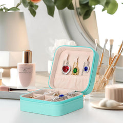 Portable Travel Jewellery Box for Women – Compact Organizer Case with Necklace Hooks, Ring Holder & Compartments – Mint Green