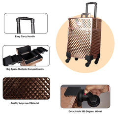 Professional Multi Function Artist Rolling Trolley Beauty Train Case (3599 Rosegold)