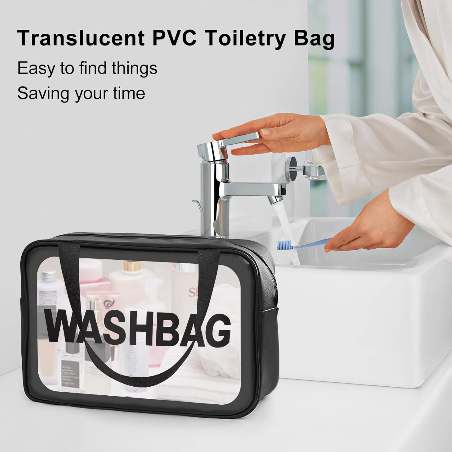 Washbag Pouch Bag for Home & Travel, Toiletry Bag for Women (Black)