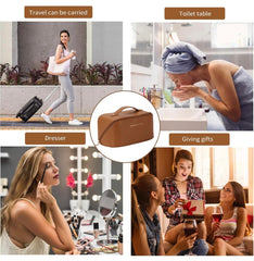 Premium Travel Makeup Pouch – PU Leather Toiletry & Cosmetic Organizer Bag with Handle – Brown