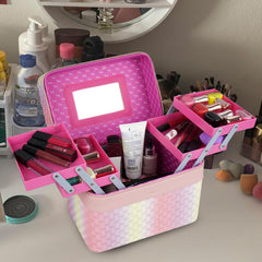 Vanity Box with Mirror Foldable Trays