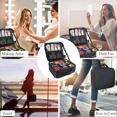 Professional Vanity Bag with Adjustable Compartment Makeup Organizer Bag (Black)