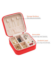 Travel Jewelry Box for Women – Portable Faux Leather Organizer with Ring Holder - Red