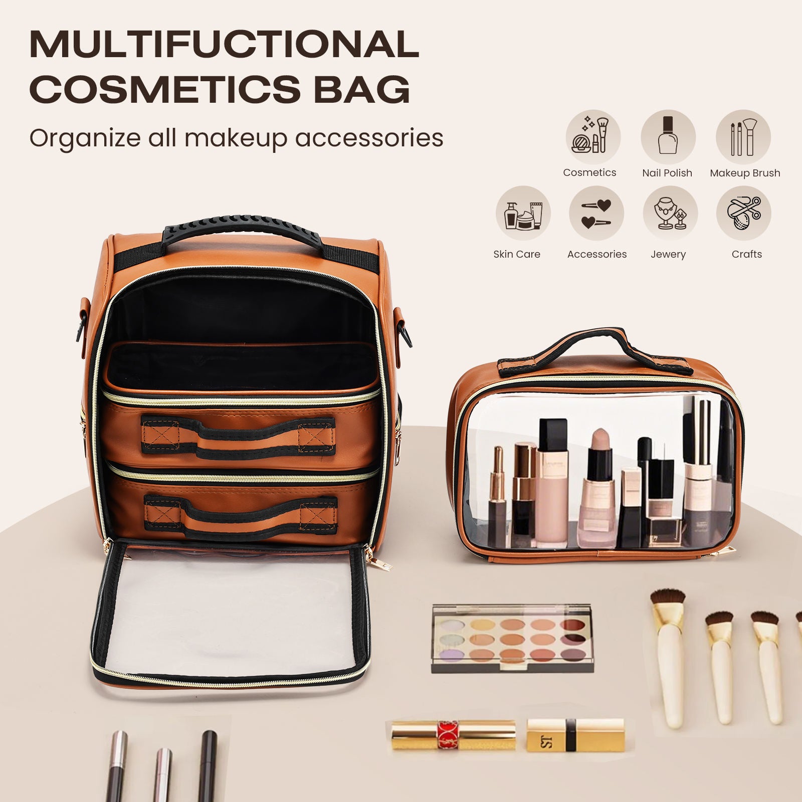 Makeup Bag Case Cosmetic Organiser with 3 Compartments