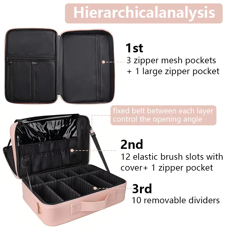Professional Makeup Organizer Bag for Women PU Leather