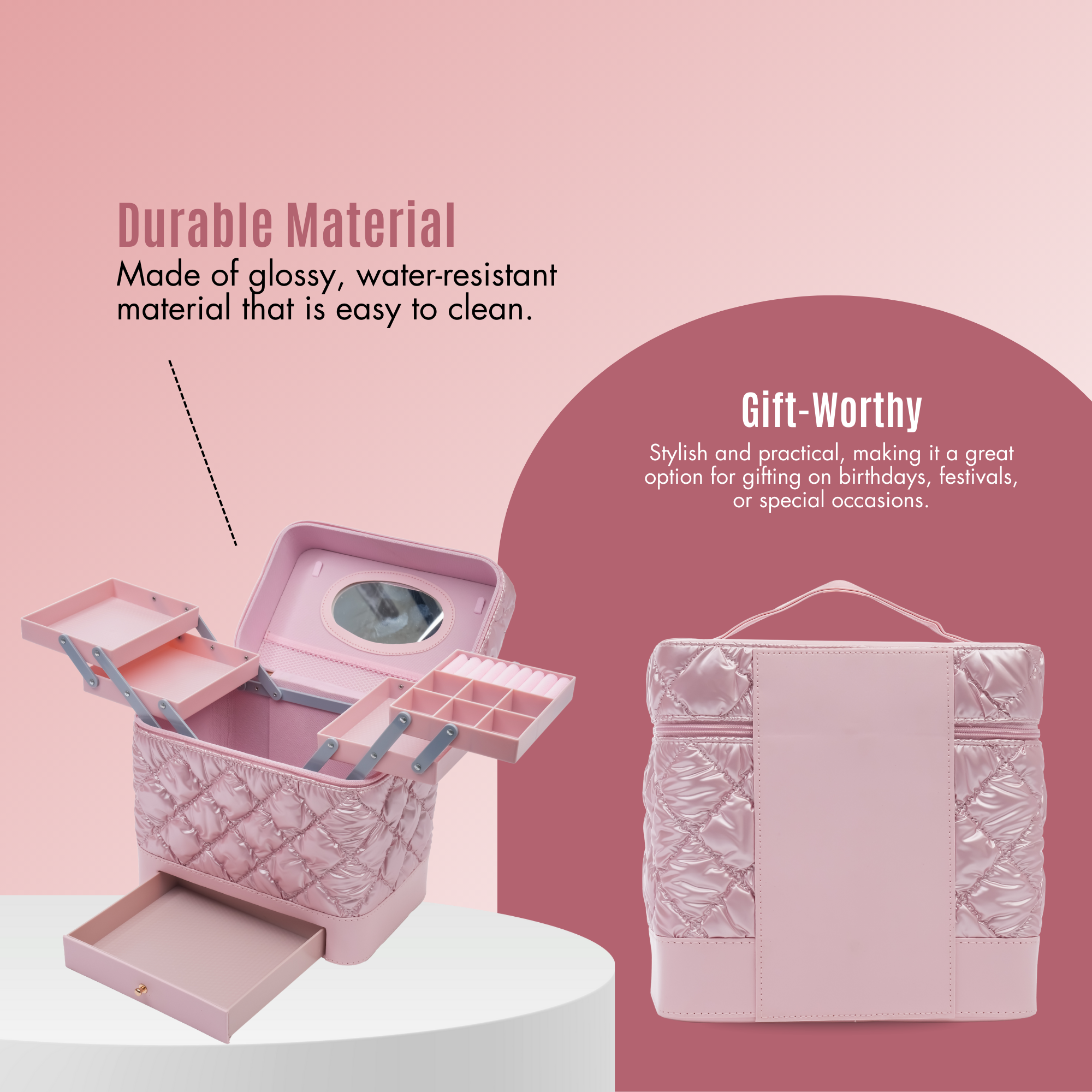 Makeup Organizer Box Vanity Case with Mirror