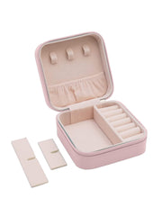 Jewellery Box for Women – Compact Organizer Case with Necklace Hooks, Ring Holder & Compartments- Pink