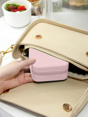 Jewellery Box for Women – Compact Organizer Case with Necklace Hooks, Ring Holder & Compartments- Pink