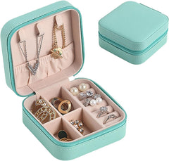 Portable Travel Jewellery Box for Women – Compact Organizer Case with Necklace Hooks, Ring Holder & Compartments – Mint Green