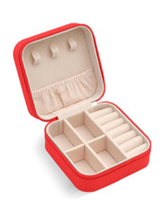 Travel Jewelry Box for Women – Portable Faux Leather Organizer with Ring Holder - Red