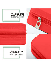 Travel Jewelry Box for Women – Portable Faux Leather Organizer with Ring Holder - Red