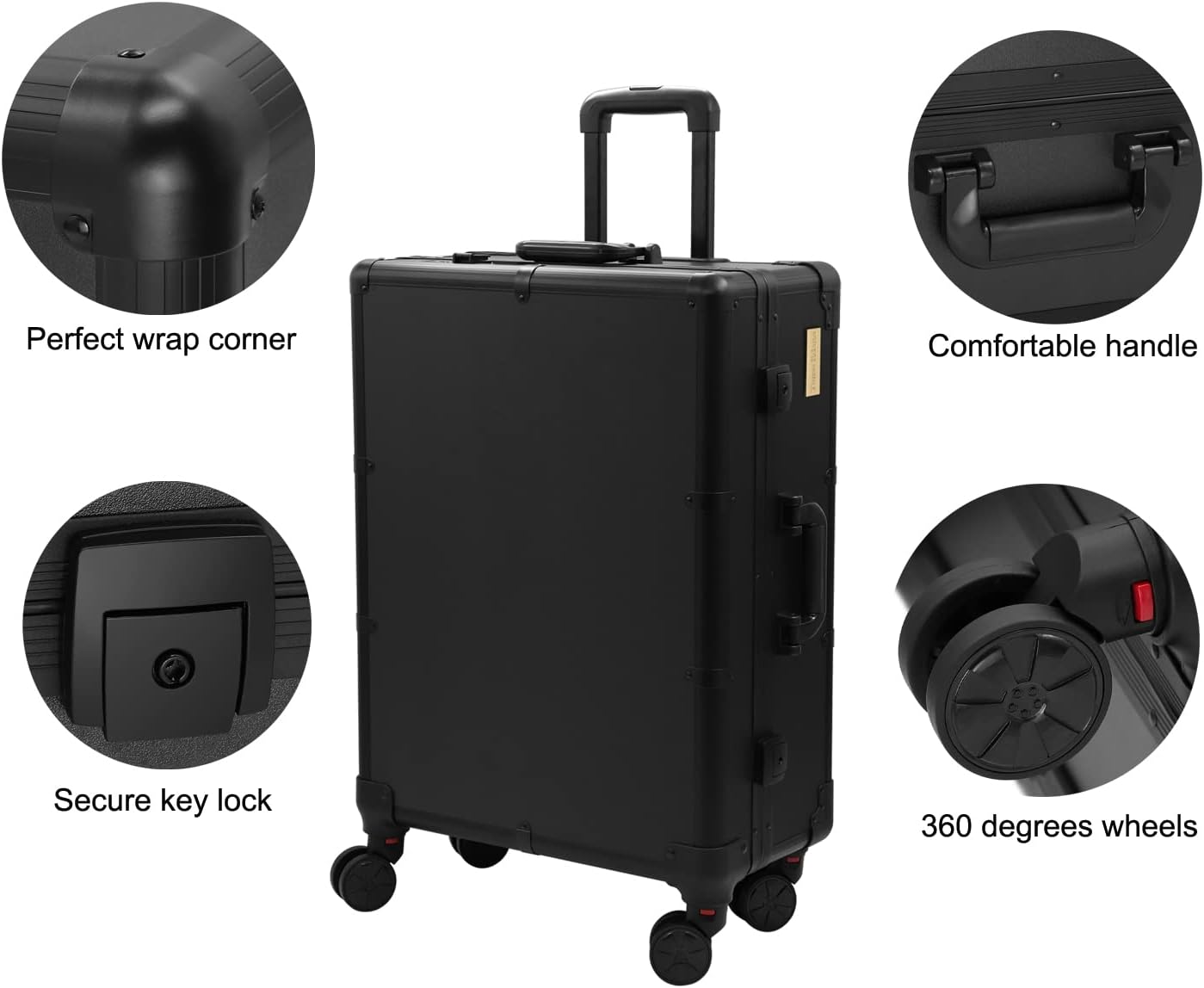 Aluminum Professional Rolling Cosmetic Makeup Trolley Train Case Mirror LED Light (Black)