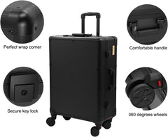 Aluminum Professional Rolling Cosmetic Makeup Trolley Train Case Mirror LED Light (Black)