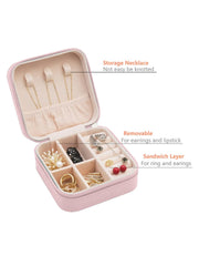 Jewellery Box for Women – Compact Organizer Case with Necklace Hooks, Ring Holder & Compartments- Pink