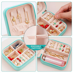 Portable Travel Jewellery Box for Women – Compact Organizer Case with Necklace Hooks, Ring Holder & Compartments – Mint Green