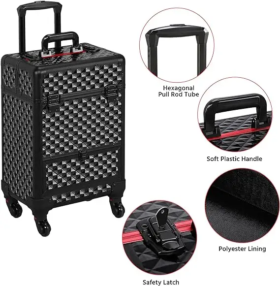 Makeup Artist Rolling Trolley Makeup Box Beauty Train Case (8163)