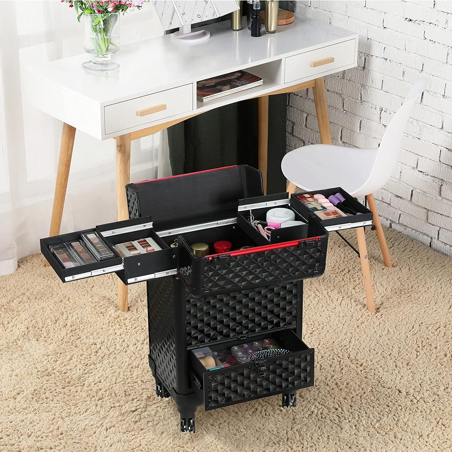 Makeup Artist Rolling Trolley Makeup Box Beauty Train Case (8163)