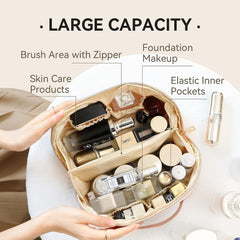 Premium Travel Makeup Pouch – PU Leather Toiletry & Cosmetic Organizer Bag with Handle Pink