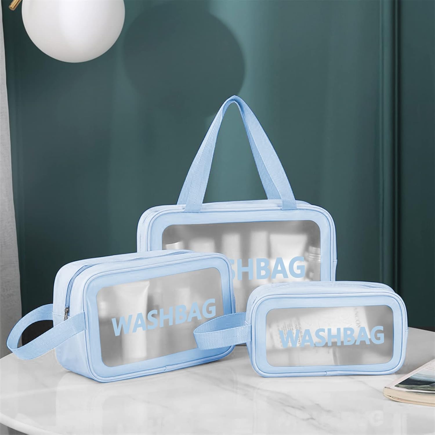 Makeup Pouch Set, Women Cosmetic Organizer Bag (Sky Blue)