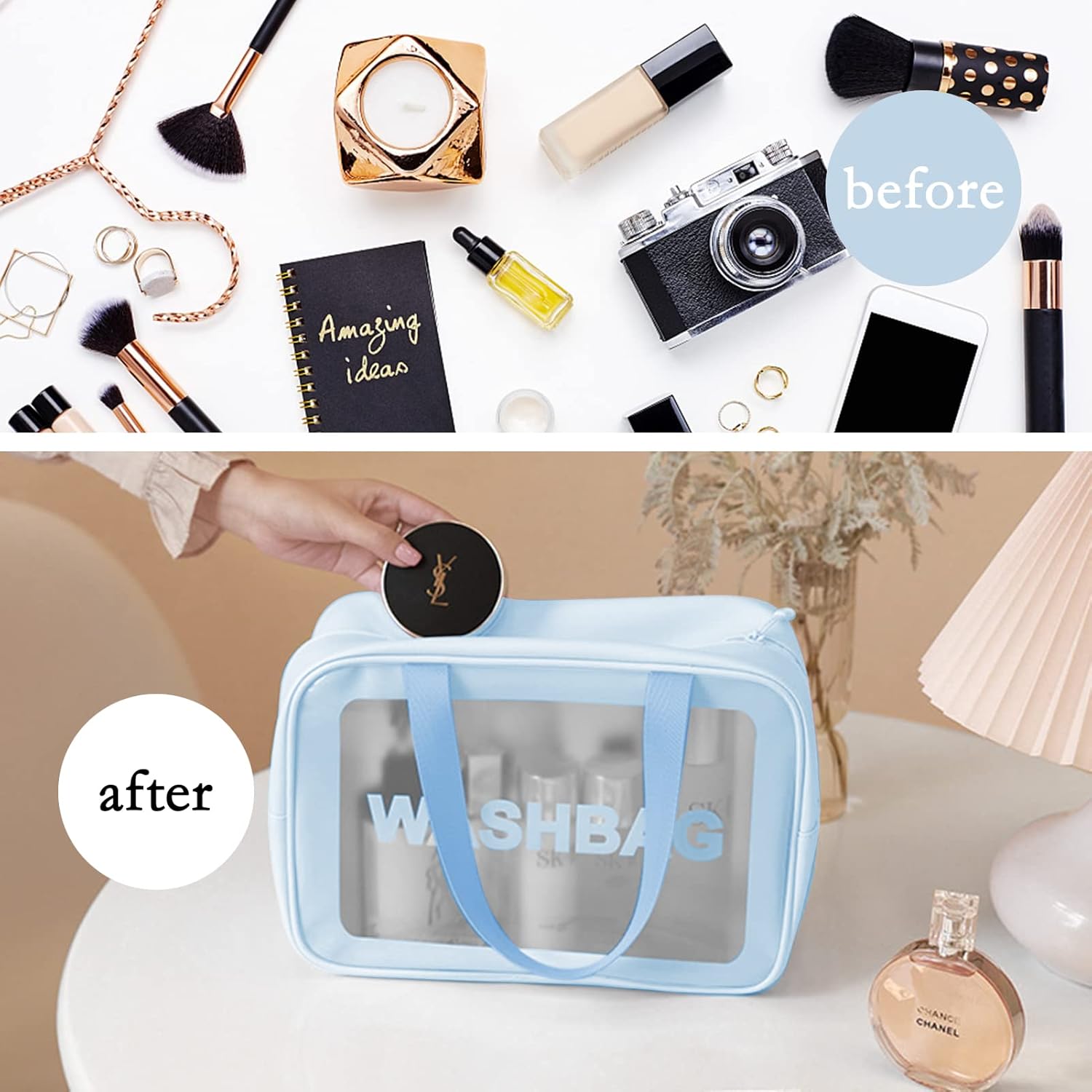 Makeup Pouch Set, Women Cosmetic Organizer Bag (Sky Blue)