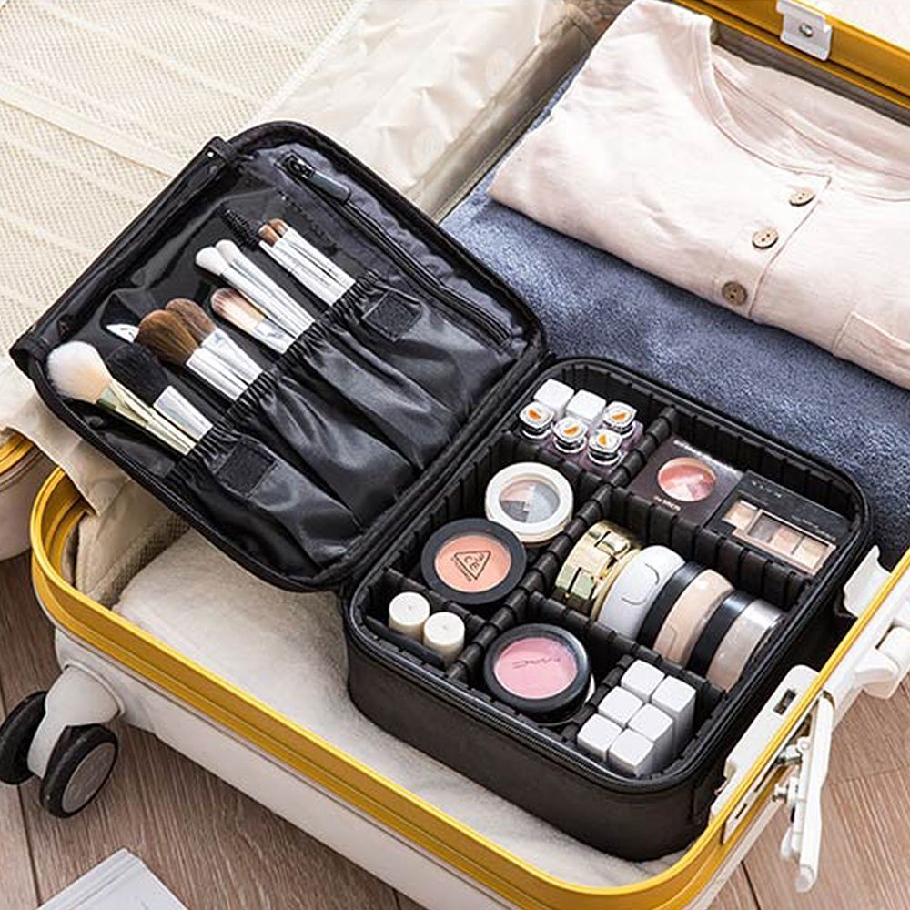 Professional Vanity Bag with Adjustable Compartment Makeup Organizer Bag (Black)