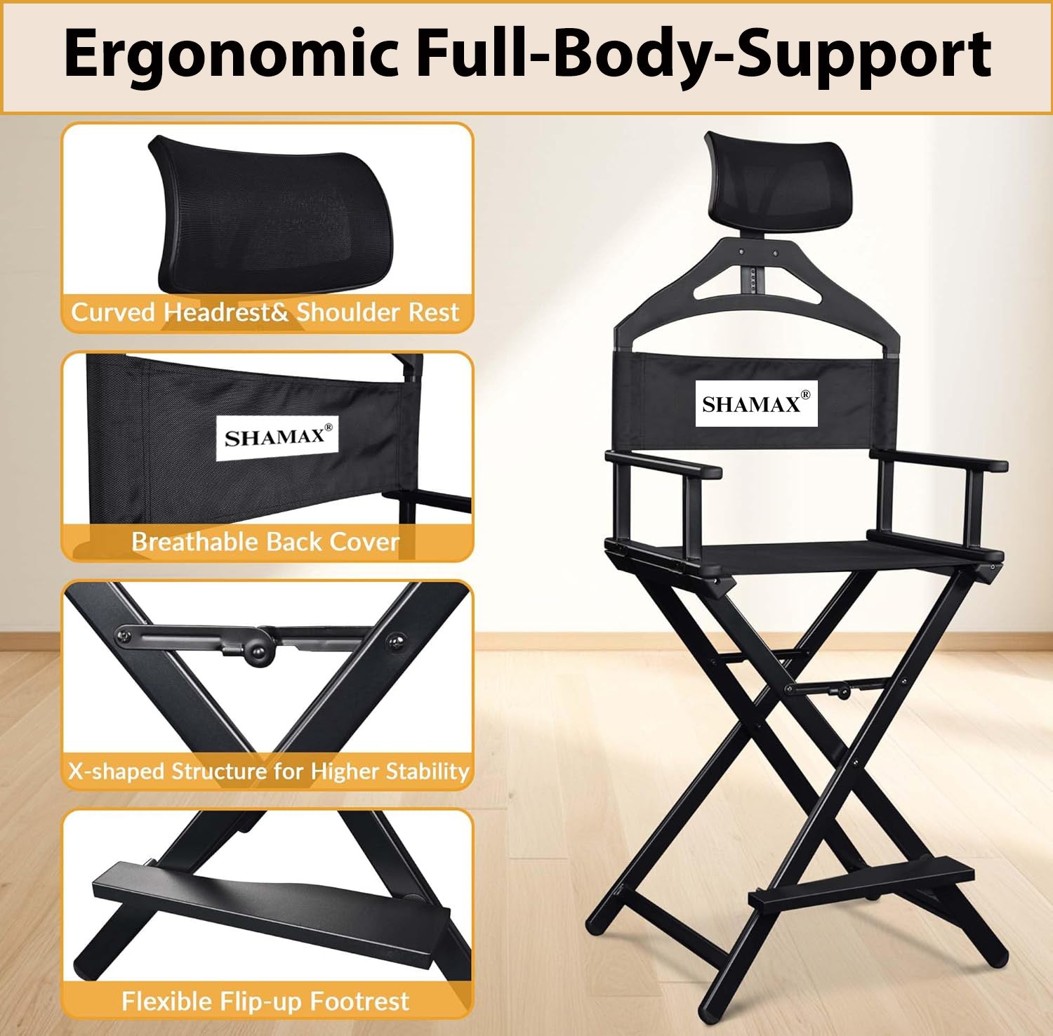 Makeup Artist Director Chair with Head Rest Foldable Chair