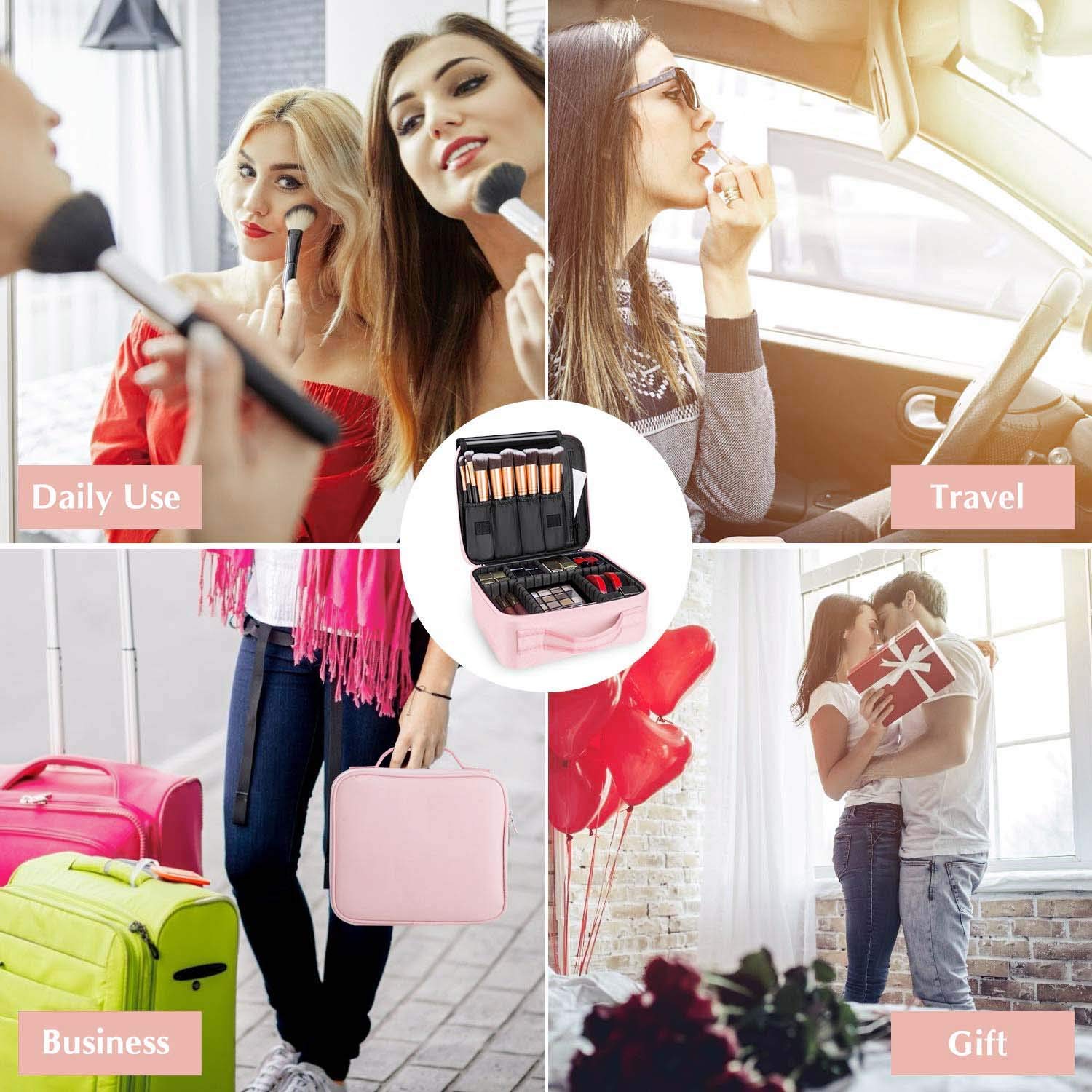 Professional  Makeup bag with Adjustable Dividers Pink