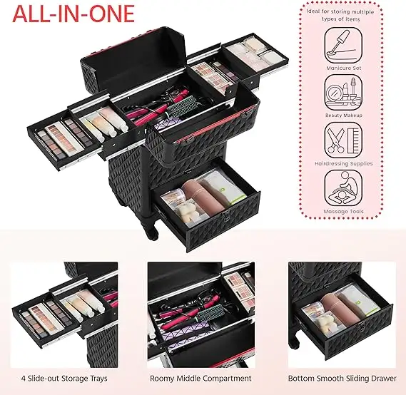 Makeup Artist Rolling Trolley Makeup Box Beauty Train Case (8163)