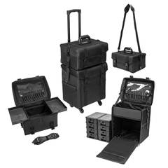 Professional Rolling Makeup Case Trolley - Detachable 2 Bags - 8 Removable Drawers