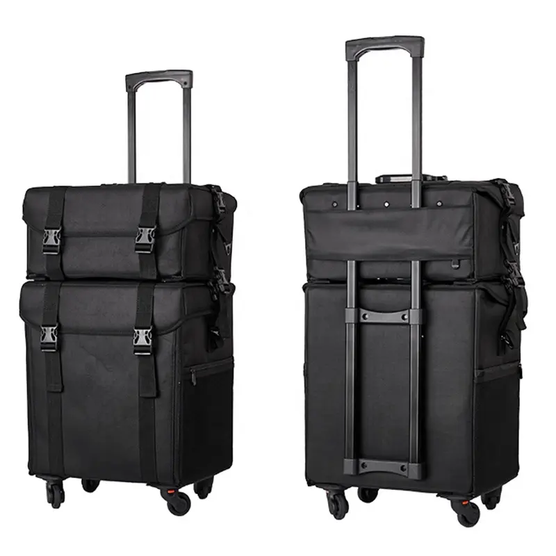 Professional Rolling Makeup Case Trolley - Detachable 2 Bags - 8 Removable Drawers