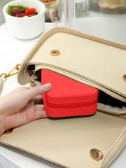 Travel Jewelry Box for Women – Portable Faux Leather Organizer with Ring Holder - Red