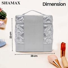 SHAMAX Quilted Makeup Train Case Expandable Tray Silver