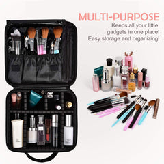 Professional Vanity Bag with Adjustable Compartment Makeup Organizer Bag (Black)