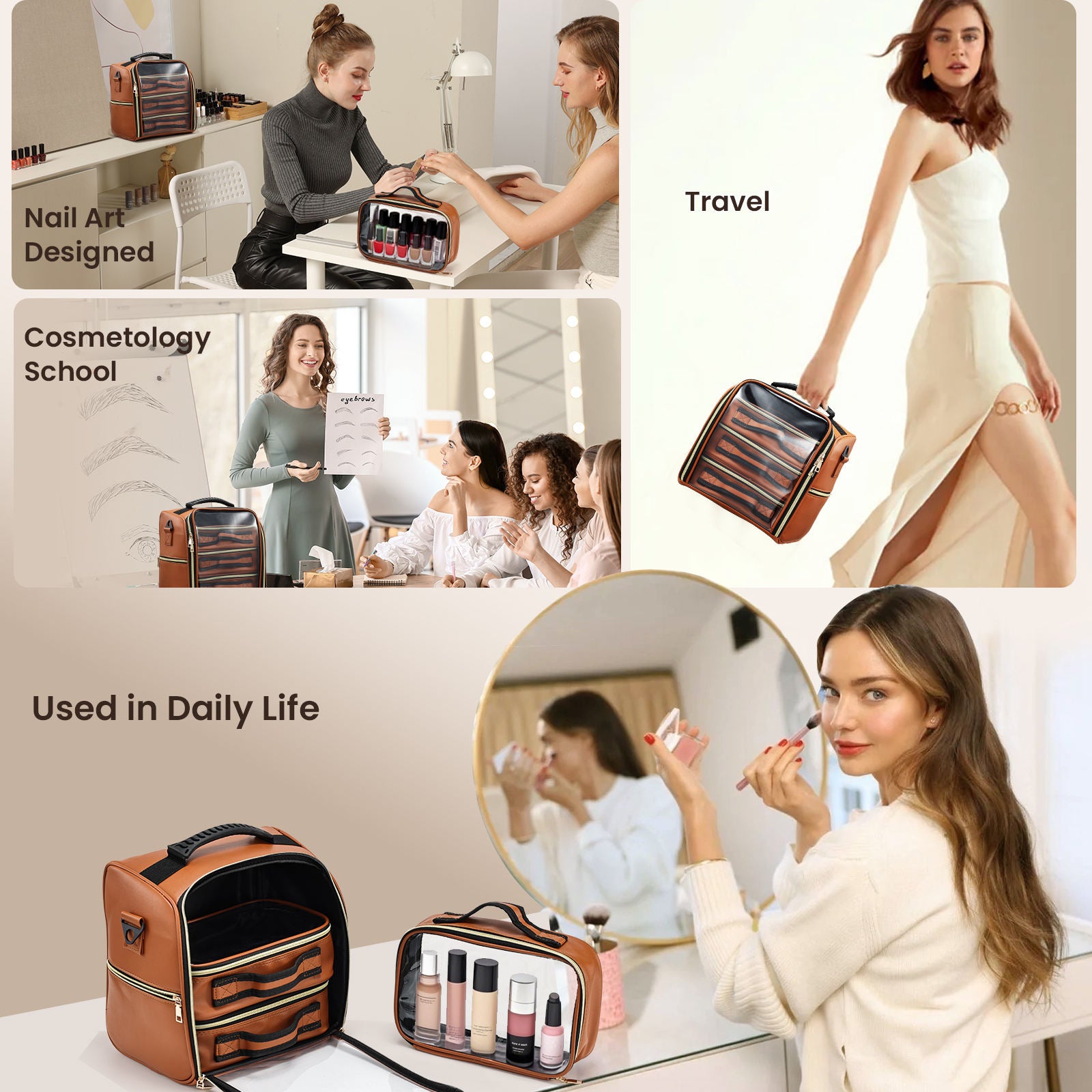 Makeup Bag Case Cosmetic Organiser with 3 Compartments