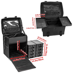 Professional Rolling Makeup Case Trolley - Detachable 2 Bags - 8 Removable Drawers