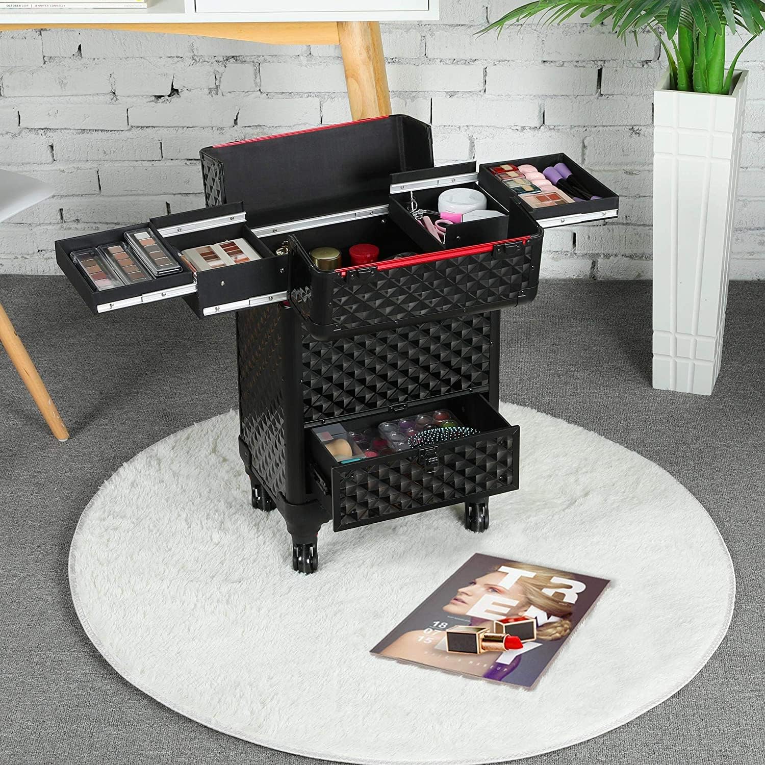 Makeup Artist Rolling Trolley Makeup Box Beauty Train Case (8163)